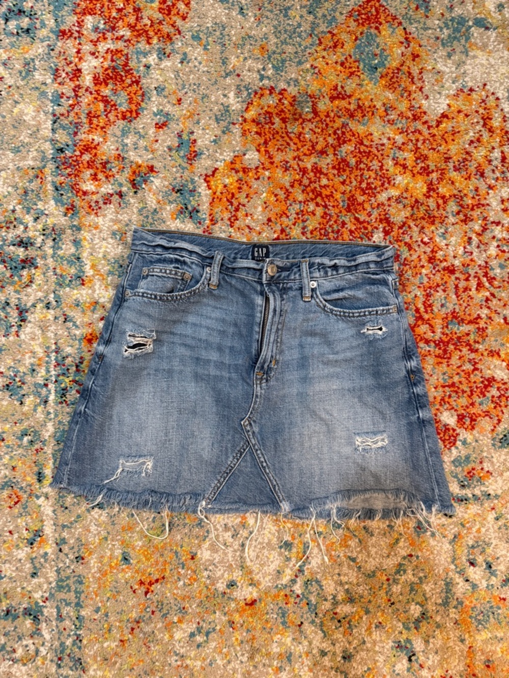 GAP Light Blue Distressed Denim Mini Skirt